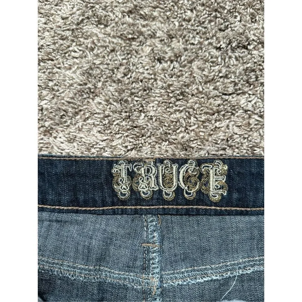 vintage y2k truce mirco mini jean denim skirt rhinestone bejeweled waist size 2